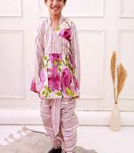 cotton fullsleeves all over printed kurta with dhoti - white & purple