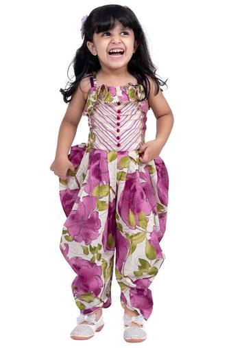 cotton sleeveless all over prined jumpsuit - purple & white