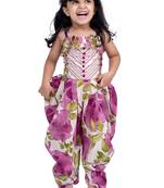 cotton sleeveless all over prined jumpsuit - purple & white