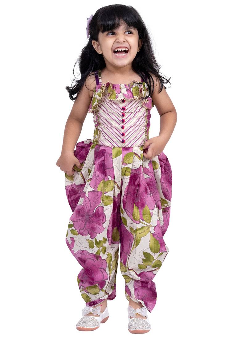 cotton sleeveless all over prined jumpsuit - purple & white