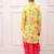 cotton fullsleeves elephant printed kurta with dhoti - yellow & white