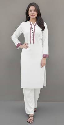 White embroidered rayon kurta set 3