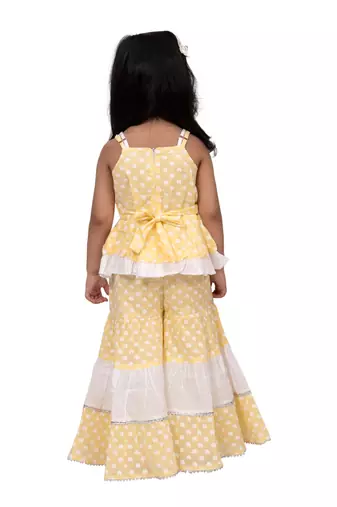 cotton sleeveless elephant printed top with sharara - yellow & white