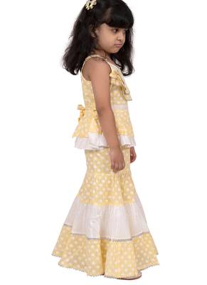 cotton sleeveless elephant printed top with sharara - yellow & white 3
