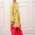 fullsleeves floral printed kurta with  dhoti - lemon & pink