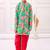 fullsleeves floral printed kurta with dhoti - seagreen & pink