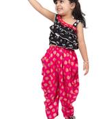 rayon sleeveless zebra printed top with dhoti - black & coral