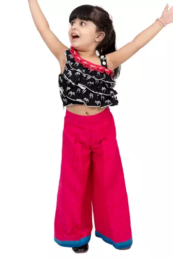 rayon sleeveless zebra printed top with palazzo - black & coral