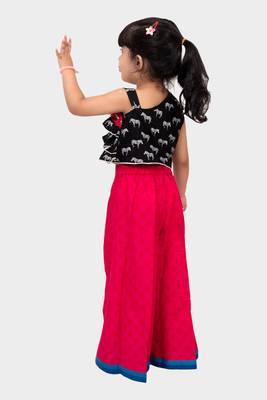 rayon sleeveless zebra printed top with palazzo - black & coral 2