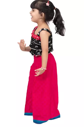 rayon sleeveless zebra printed top with palazzo - black & coral
