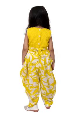 cotton sleeveless embellished jumpsuit - yellow & white 2
