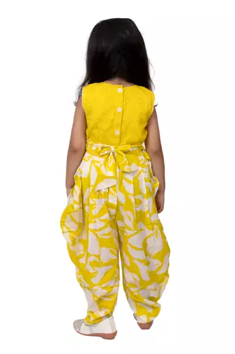 cotton sleeveless embellished jumpsuit - yellow & white