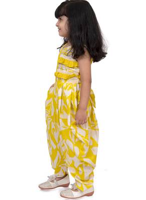 cotton sleeveless embellished jumpsuit - yellow & white 3