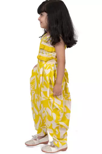 cotton sleeveless embellished jumpsuit - yellow & white