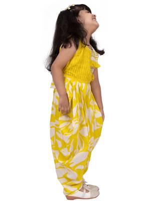 cotton sleeveless embellished jumpsuit - yellow & white 4