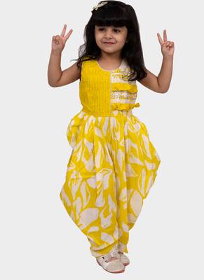 cotton sleeveless embellished jumpsuit - yellow & white 5