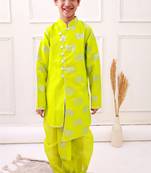 chanderi fullsleeves elephant printed kurta with dhoti - limegreen