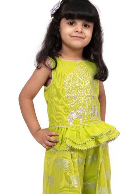 chanderi sleeveless elephant printed top with palazzo - limegreen 5