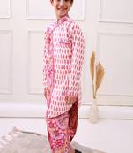 cotton fullsleeves all over printed kurta with dhoti - peach & white