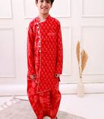 cotton fullsleeves all over printed kurta with dhoti - red 