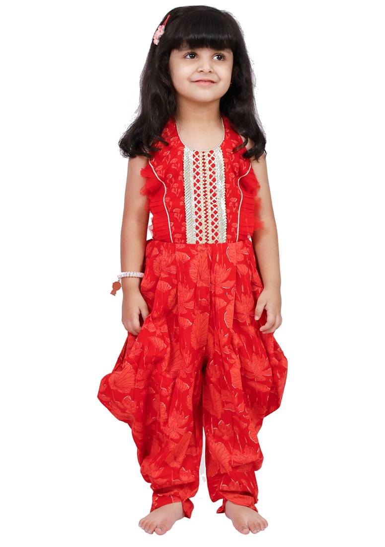 cotton sleeveless embellished jumpsuit - red