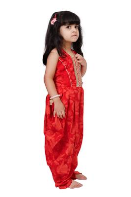 cotton sleeveless embellished jumpsuit - red 4