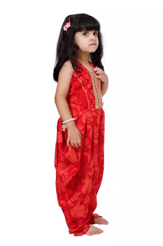 cotton sleeveless embellished jumpsuit - red