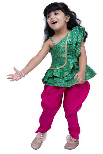 sleeveless embellished top with dhoti -green & pink