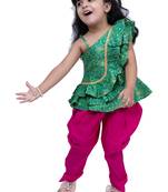 sleeveless embellished top with dhoti -green & pink