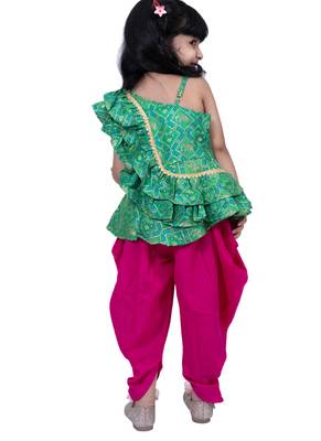 sleeveless embellished top with dhoti -green & pink 2