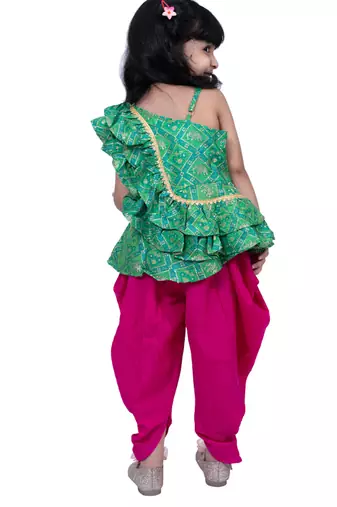 sleeveless embellished top with dhoti -green & pink