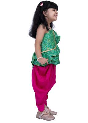 sleeveless embellished top with dhoti -green & pink 3