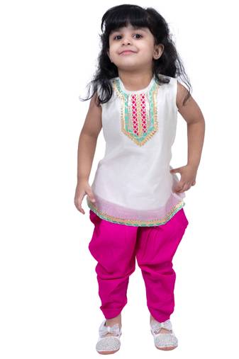 sleeveless embellished top with dhoti -white & pink