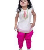 sleeveless embellished top with dhoti -white & pink