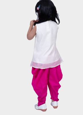 sleeveless embellished top with dhoti -white & pink 2