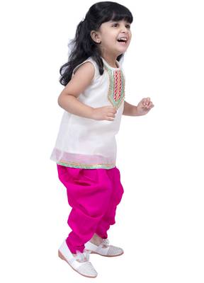 sleeveless embellished top with dhoti -white & pink 3