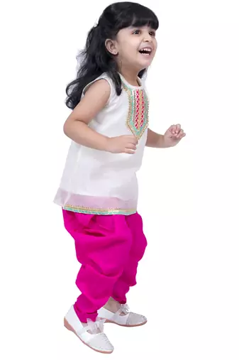 sleeveless embellished top with dhoti -white & pink