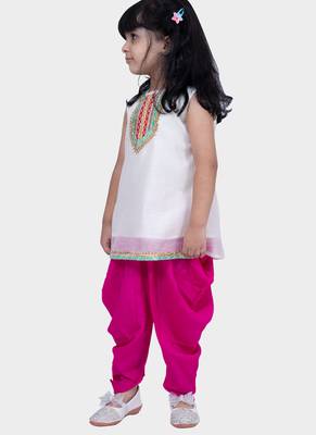sleeveless embellished top with dhoti -white & pink 4