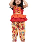 cotton sleeveless embroidered top with dhoti -orange & yellow