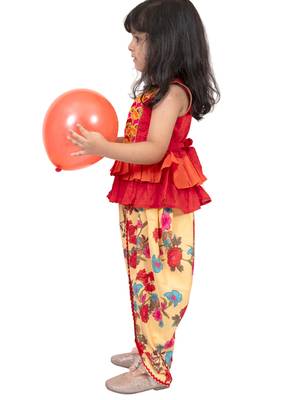 cotton sleeveless embroidered top with dhoti -orange & yellow 4
