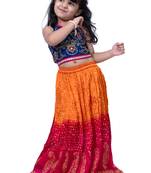 sleeveless embroidered top with crushed lehenga -blue & orange