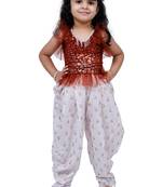 sleeveless all over printed top with dhoti -brown & white