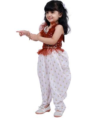 sleeveless all over printed top with dhoti -brown & white 3