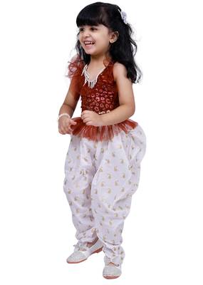 sleeveless all over printed top with dhoti -brown & white 5