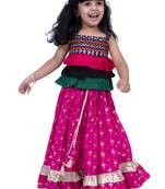 sleeveless embroidered top with lehenga -black & pink