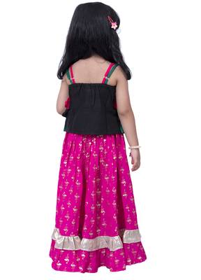 sleeveless embroidered top with lehenga -black & pink 2