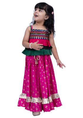 sleeveless embroidered top with lehenga -black & pink 3