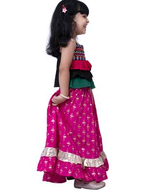 sleeveless embroidered top with lehenga -black & pink 4
