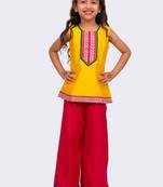 sleeveless embellished top with palazzo -yellow & pink