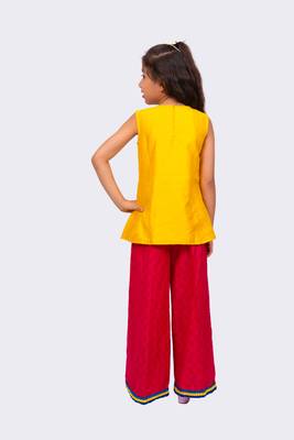 sleeveless embellished top with palazzo -yellow & pink 2